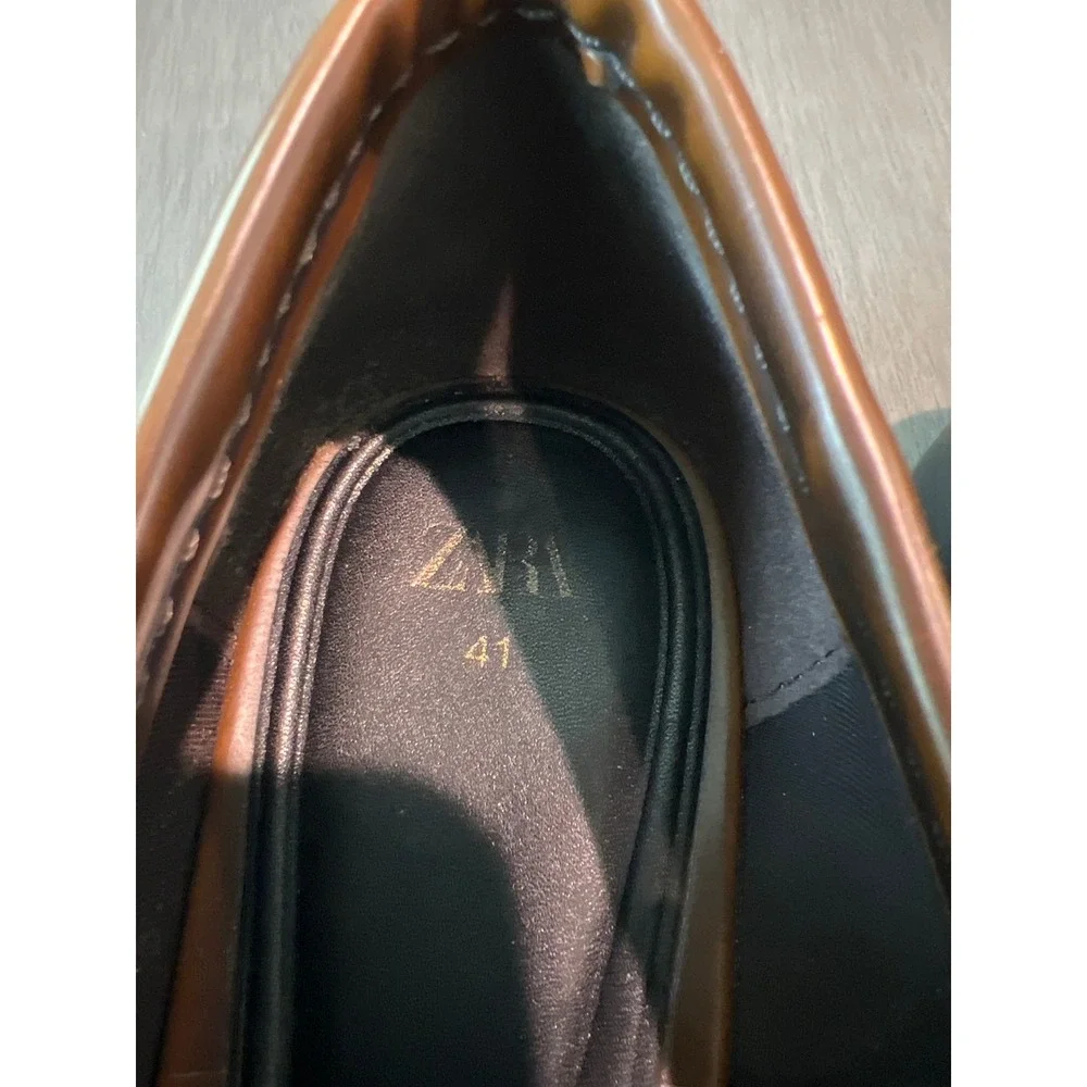 Zara Brown Kiltie Fringe Penny Loafers Women Size 41 (10)Burnished Slip On Shoes